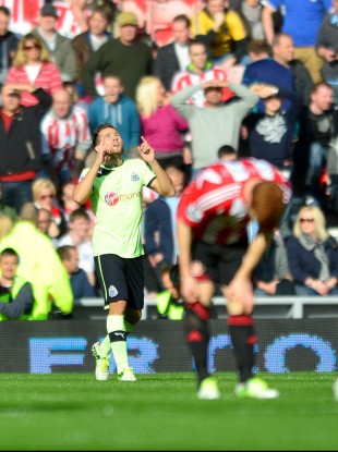Newcastle United's Yohan Cabaye celebrates after scoring his team's opening goal against Sunderland.