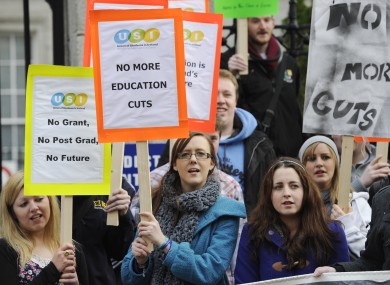Students protesting against cuts to third-level grants earlier this year