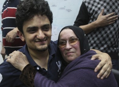 Ghonim with the mother of Khaled Said in Egypt in February 2012