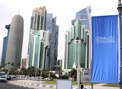 Conference flags are displayed ahead of the Doha Climate Change Conference, in Doha, Qatar.
