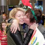Cila Mooney is welcomed by her mother Lilly from Galway after traveling home from Toronto for Christmas today at Dublin Airport. Photo: Mark Stedman/Photocall Ireland