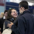 Marina Petcova welcomes home James Curtin from Buenos Aires, Argentina, for Christmas today at Dublin Airport. Photo: Mark Stedman/Photocall Ireland