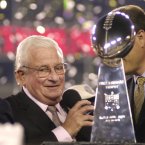 Baltimore Ravens owner Art Modell with the Super Bowl he helped the team win. He was 87 when he died in September this year. Image: AP Photo/Dave Martin