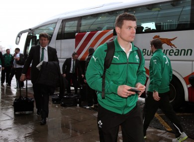 Final fling? O'Driscoll in Dublin Airport today as the Ireland team flew out for Cardiff.