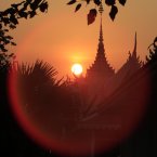 The sun sets behind a tower of the cremation for Cambodia's late former King Norodom Sihanouk, near the Royal Palace in Phnom Penh, Cambodia, Friday, Jan. 25, 2013. The body of Sihanouk who died on Oct. 15, 2012 at age 89 is scheduled to be cremated on Feb. 4, 2013. (AP Photo/Heng Sinith)