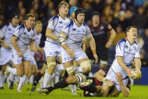 Sean O'Brien runs in support of Jonny Sexton.