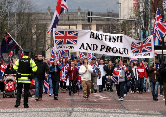 Loyalist protesters converge on Belfast city hall