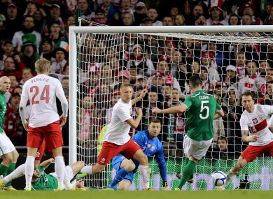 Ciaran Clark opens the scoring for Ireland.