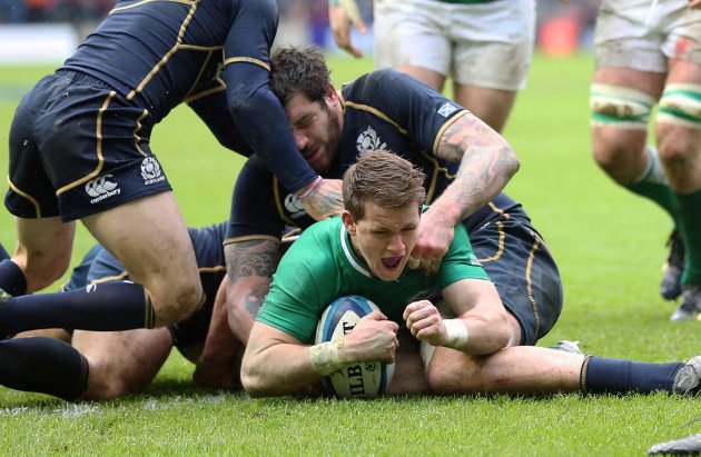 Craig Gilroy celebrates scoring the opening try of the game 24/2/2013