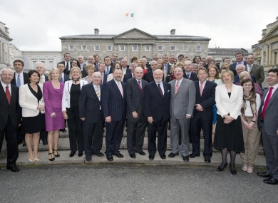 The members of the 24th Seanad, outside Leinster House in May 2011 shortly before its first sitting.