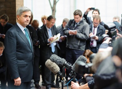 Chris Huhne outside Southwark Crown Court in London today