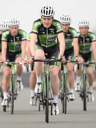 Jack Wilson leads his An Post-ChainReaction team-mates during a photoshoot in Belgium this week.
