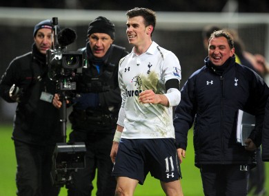Tottenham Hotspur's Gareth Bale celebrates as he leaves the pitch after the final whistle.