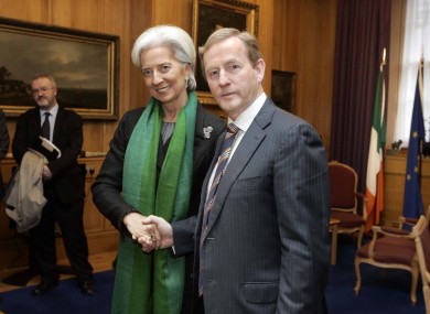The Taoiseach greeting Lagarde at Government Buildings this morning.