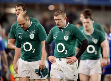 Ireland's Mike McCarthy, Rory Best and Keith Earls at the final whistle.