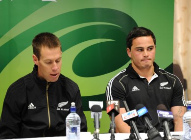 Zac Guildford, right, with All Blacks team manager Darren Shand (file photo).